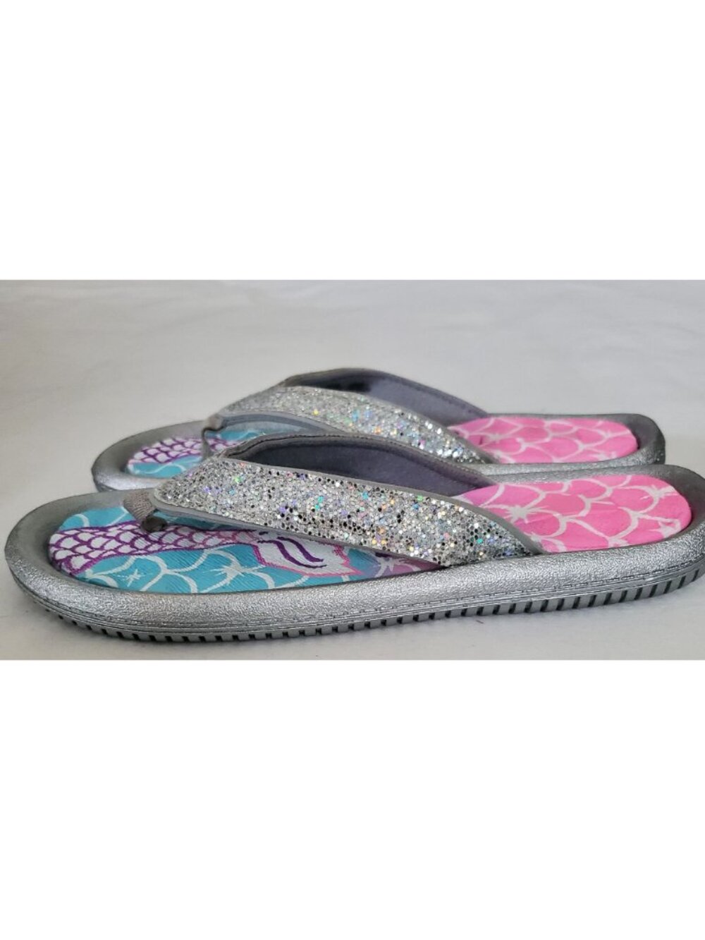 Elli By Capelli Girl's Let's Be Mermaid Pool Slides Flip Flop Silver/Blue Sz 3-4 - Picture 7 of 16
